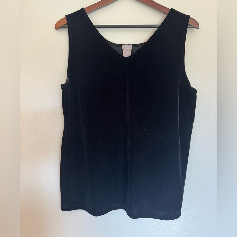 Chico's Classic Black V-Neck Velvet Tank Top in Perfect Condition Size 2